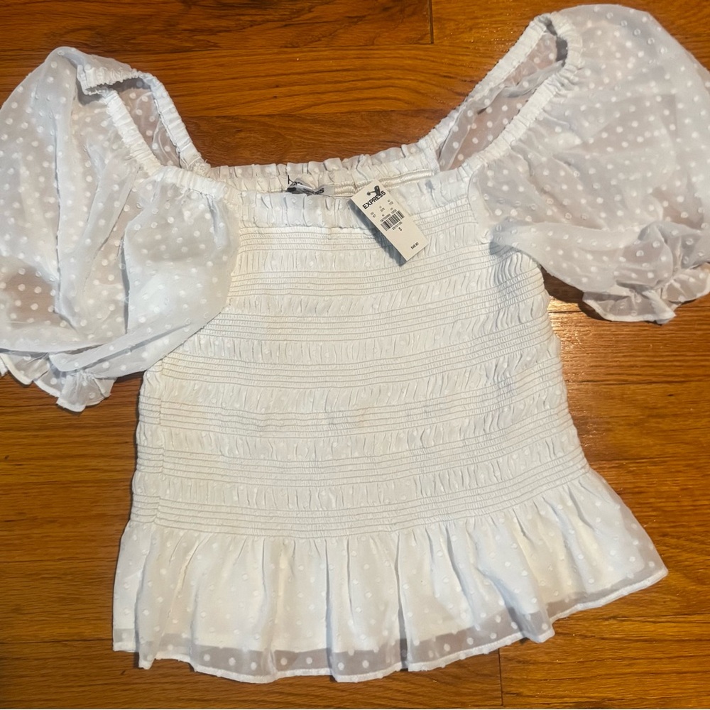 Express White Polka Dot Off-Shoulder Top